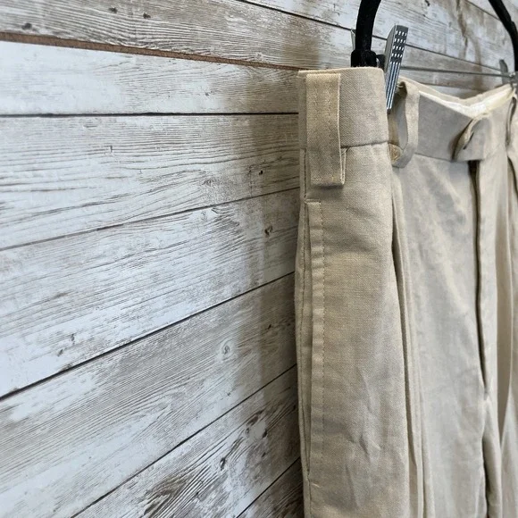 Sean John Mens 42x32 Pants Beige Pleated Linen Blend Cuffed Dress Lightweight - Picture 2 of 7